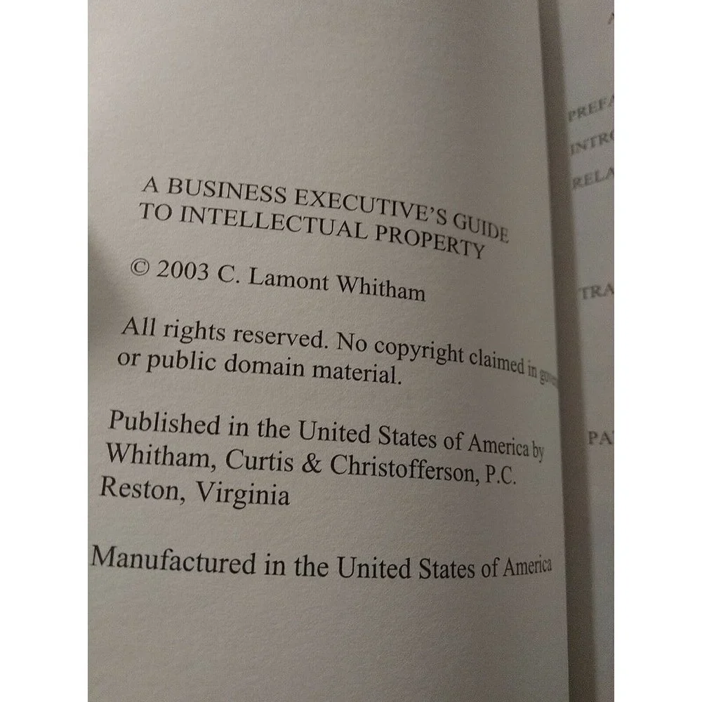 A Business Executive's Guide To Intellectual Property Like New C. Lamont Whitham